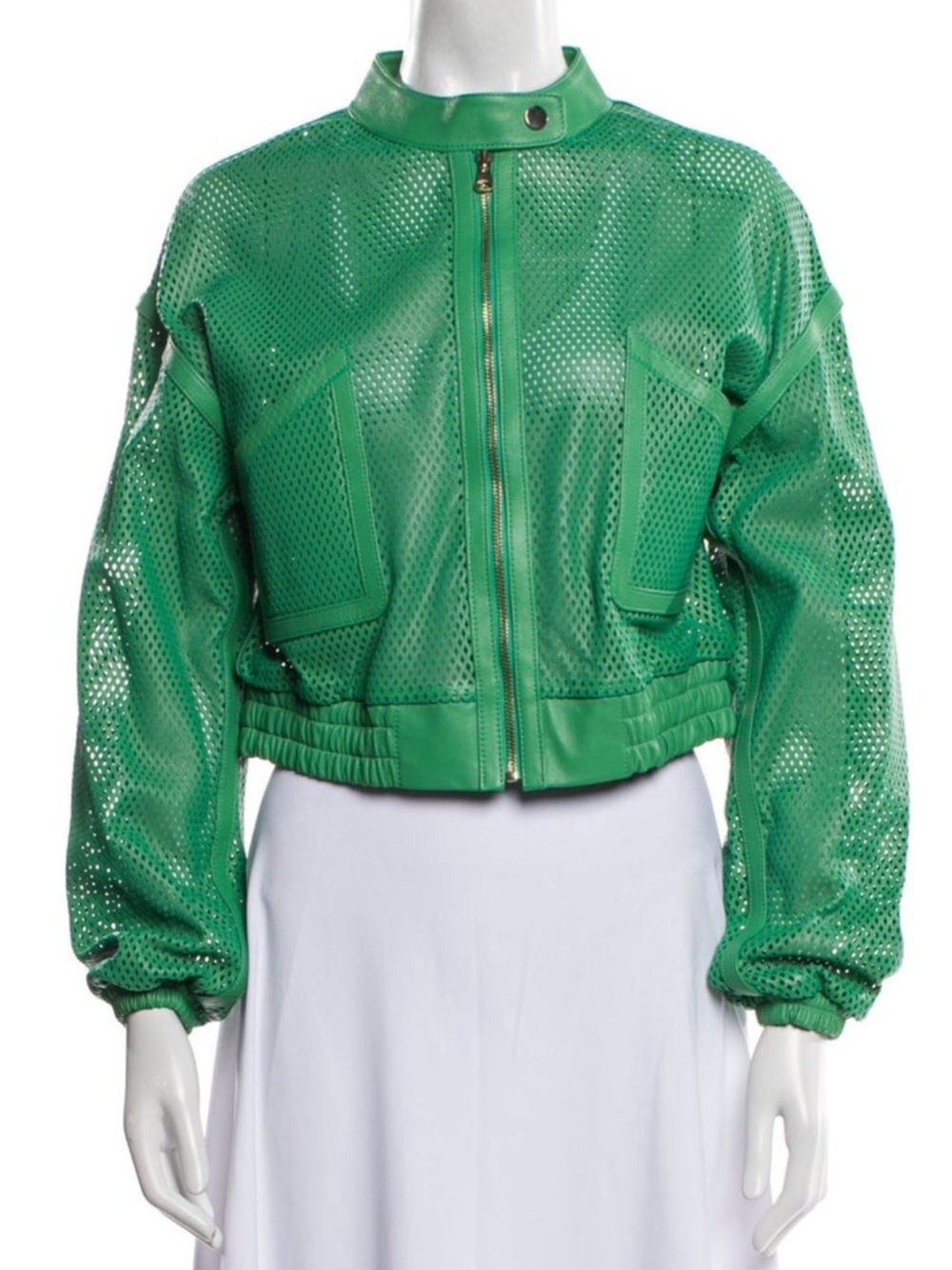 St. John Green Perforated Leather Bomber Jacket